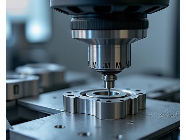 Highly precise industrial testing equipment in a quality assurance lab examining a metal component